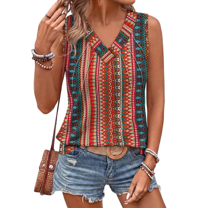 Women's Floral Print V-Neck Ruched Tank Top