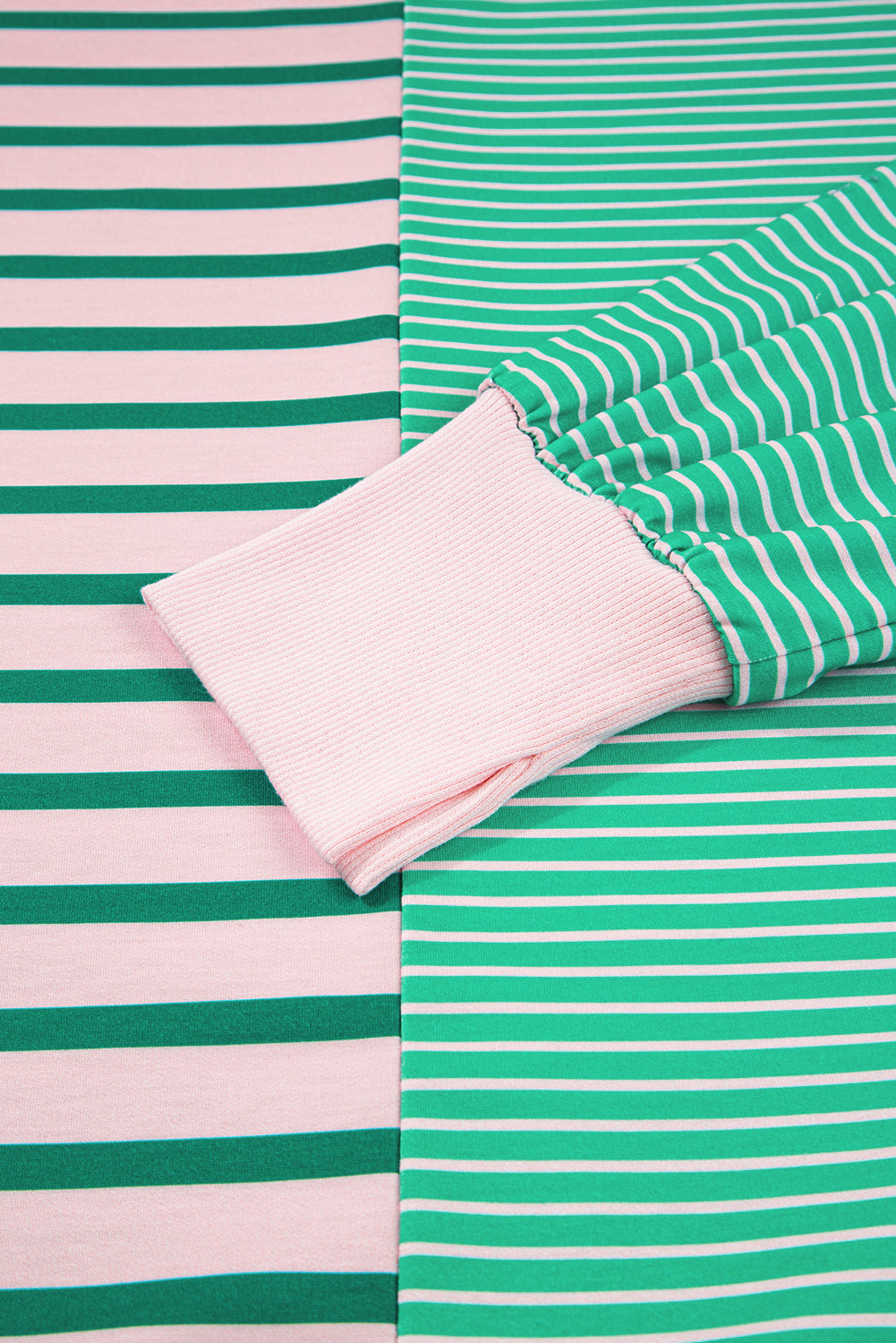 Threaded Pear Green Stripe Color Block Exposed Seam Side Slit Plus Size Sweatshirt