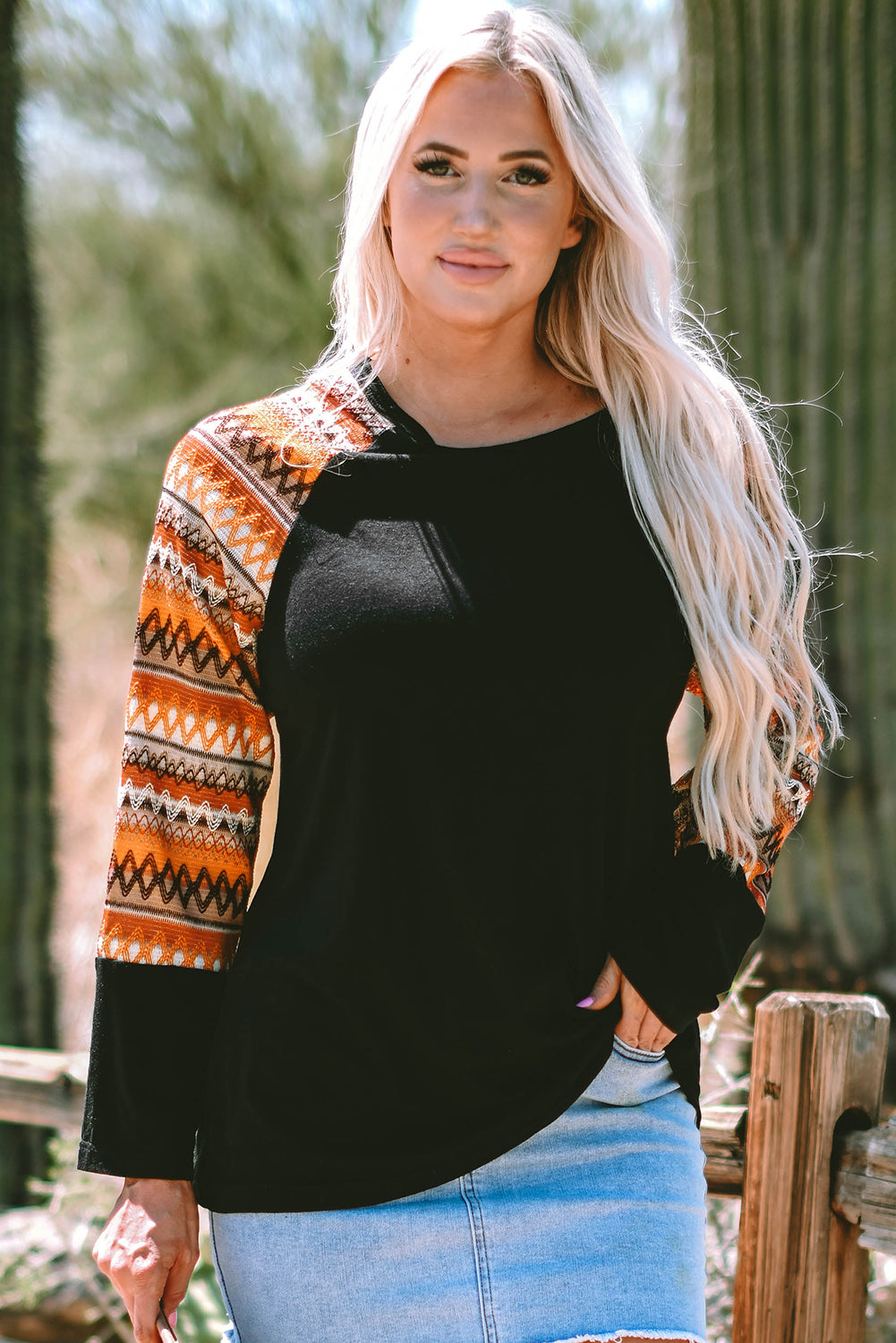 Threaded Pear Aurora Raglan Patchwork Long Sleeve Top