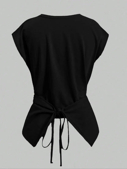HOT SALE Women's Cap Sleeve Tie Back Cinched Waist Wrap Top