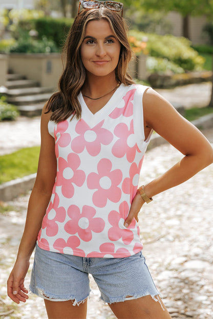 Threaded Pear Andi Flower Knitted V Neck Tank Top