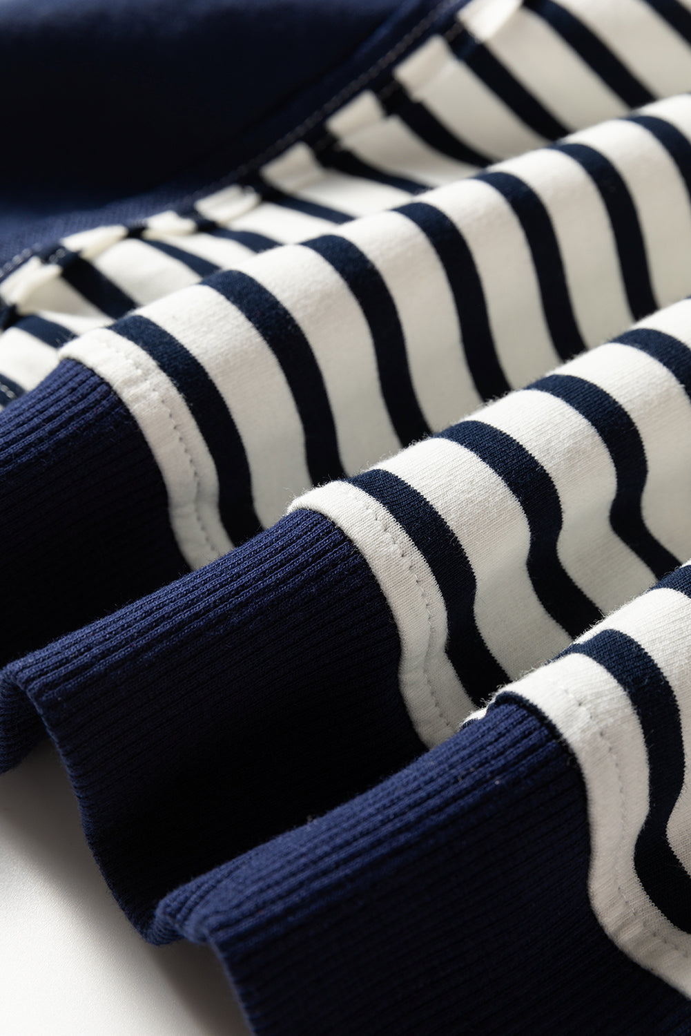 Threaded Pear Blue Stripe Contrast Stitched Detail Color Block Patchwork Plus Size Sweatshirt