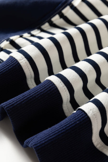Threaded Pear Blue Stripe Contrast Stitched Detail Color Block Patchwork Plus Size Sweatshirt