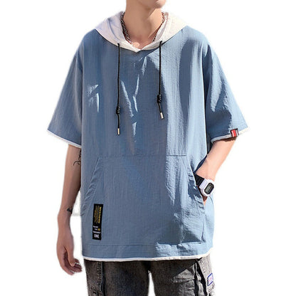 Men’s Loose-Fitting Mock Two-Piece Shirt | Trendy Double-Layer Short Sleeve Top | Urban Streetwear Relaxed Fit Casual Shirt | Modern Contrast Layered Aesthetic Shirt for Men
