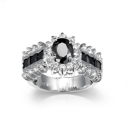 Black Crystal & Cubic Zirconia Oval-Cut Ring