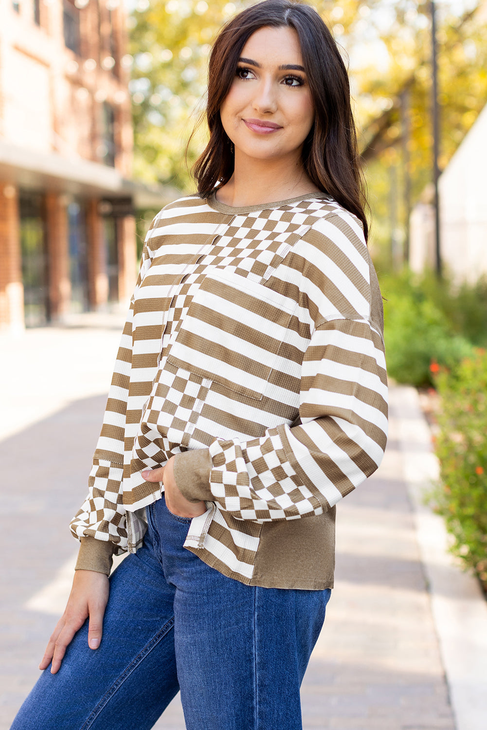 Threaded Pear Fatima Patchwork Lantern Sleeve Blouse