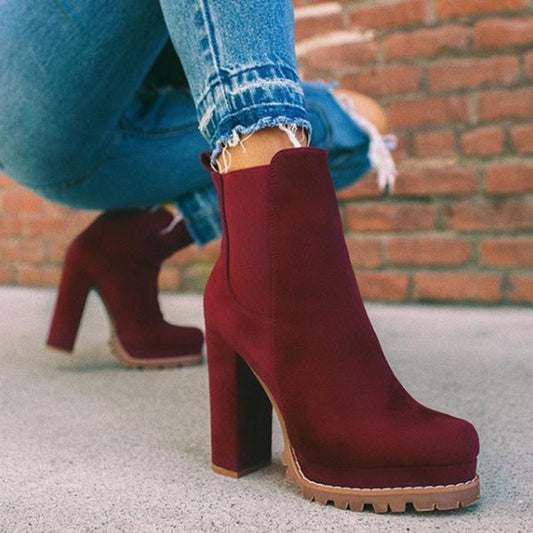 Women’s Round-Toe Ankle Boots | Solid & Leopard Print Suede Boots | High-Sense Thick Square High-Heel Shoes | Trendy Minimalist Autumn Winter Dress Boots | 2026 High-Fashion Chunky Heel Party Boots