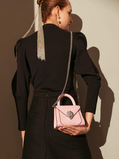 Avant Garde Silver Chain Strap Leather Satchel