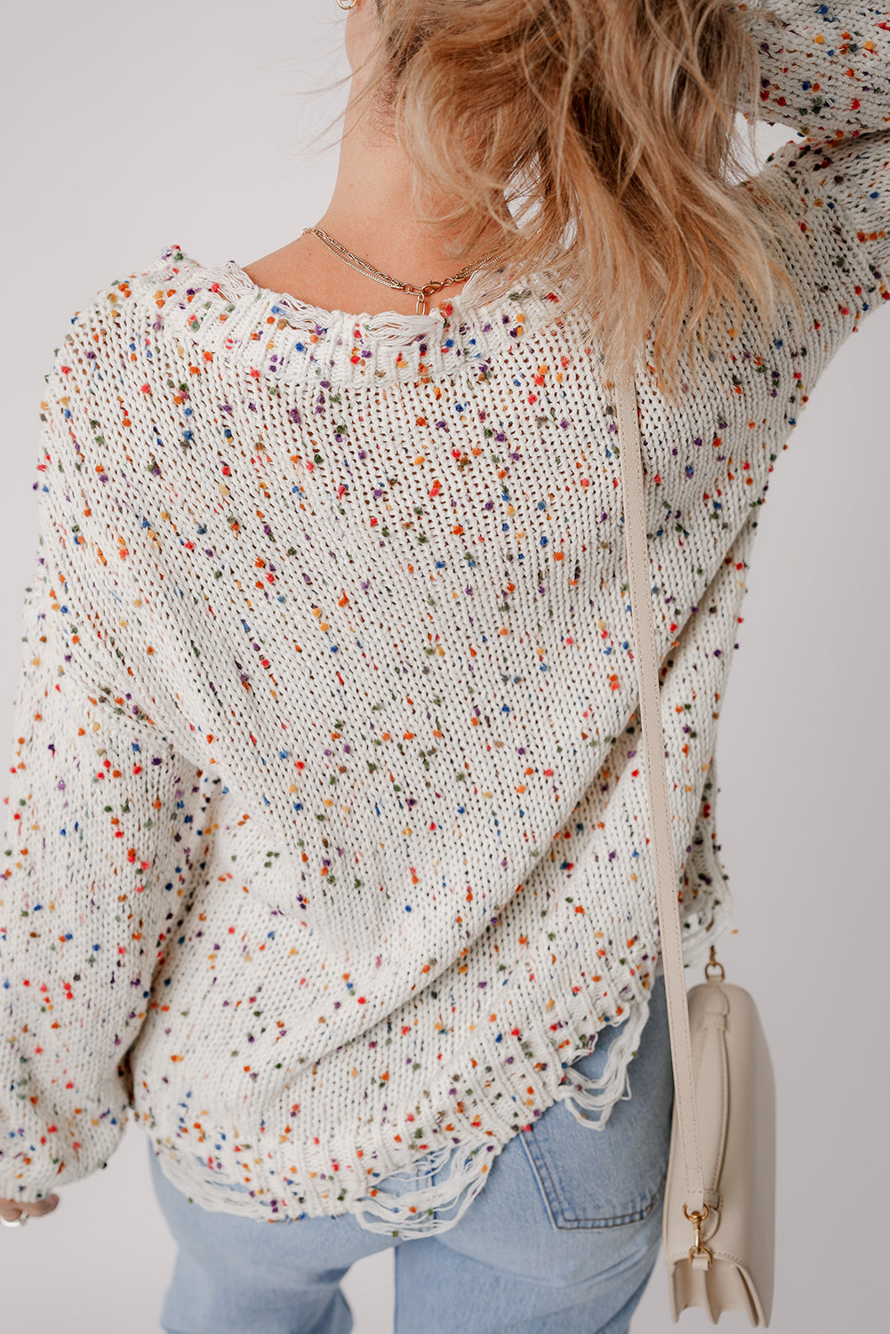 Threaded Pear Isabel Confetti Distressed Knit Sweater