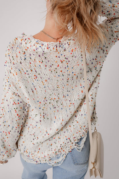 Threaded Pear Isabel Confetti Distressed Knit Sweater