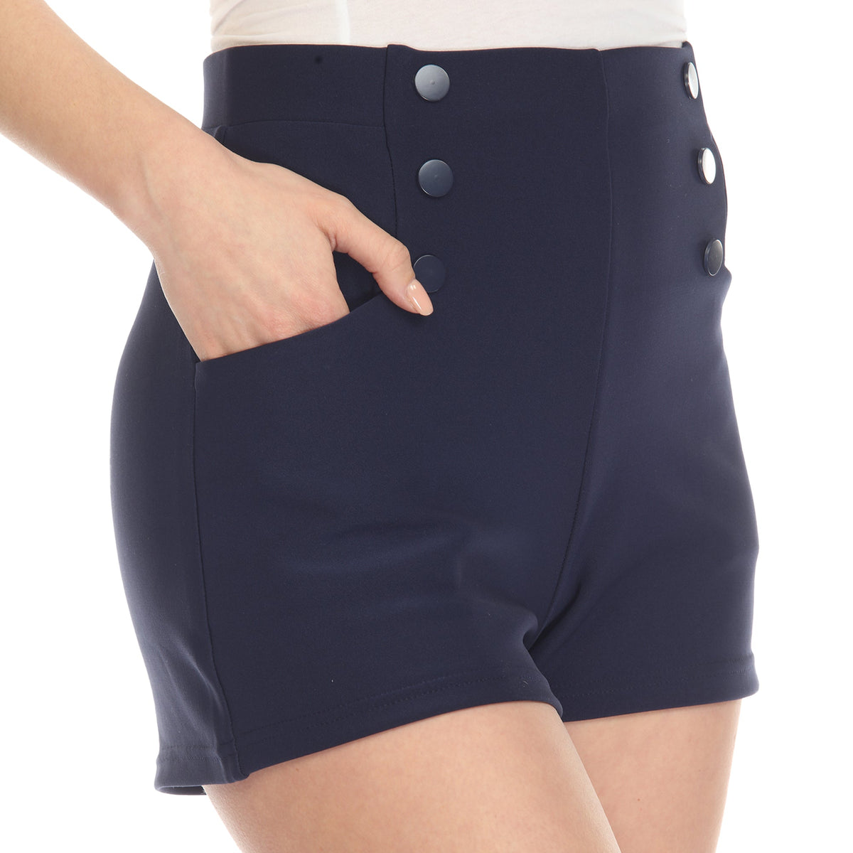 White Mark Women's Tailored Front Button Shorts