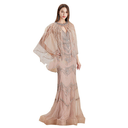 Elegant Ladies Mermaid Dress with Matching Shawl | Luxury Floor-Length Evening Gown | Formal Mermaid Silhouette Party Dress | Sophisticated Women’s Gala & Wedding Guest Gown
