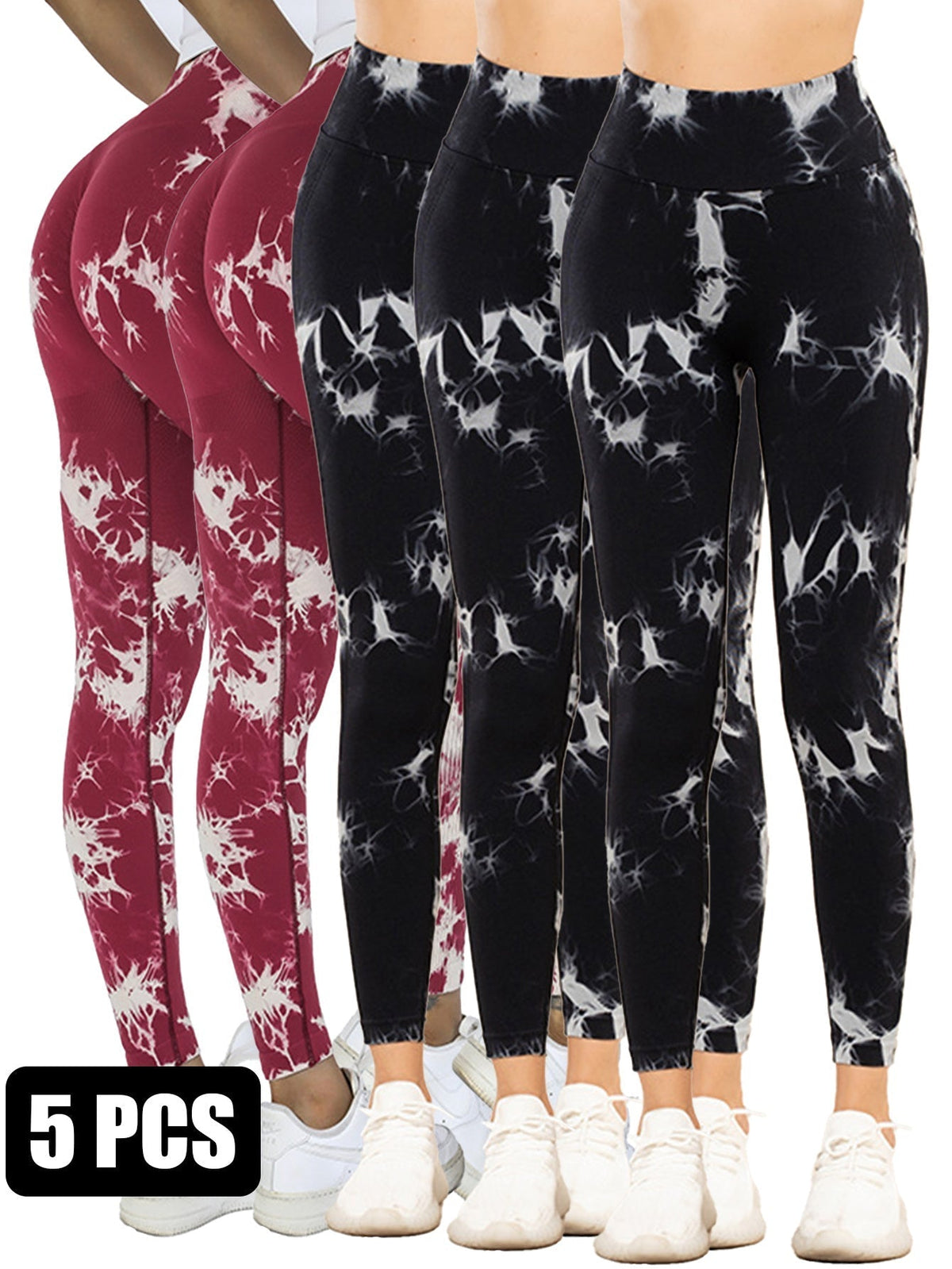 5-Pack Tie Dye Cut-Out Leggings