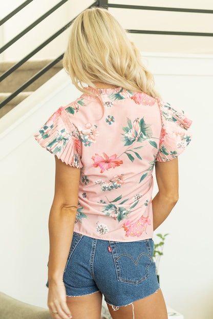 Threaded Pear Kori Frilled V Neck Pleated Sleeve Blouse
