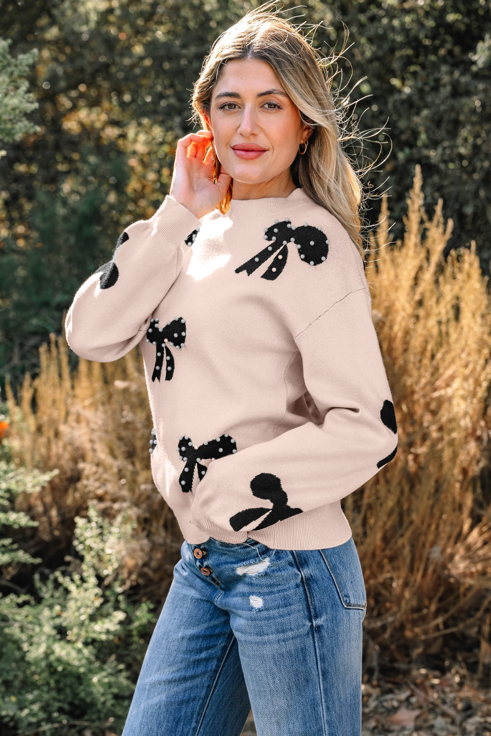 Threaded Pear Eleanor Bow Pattern Loose Sweater