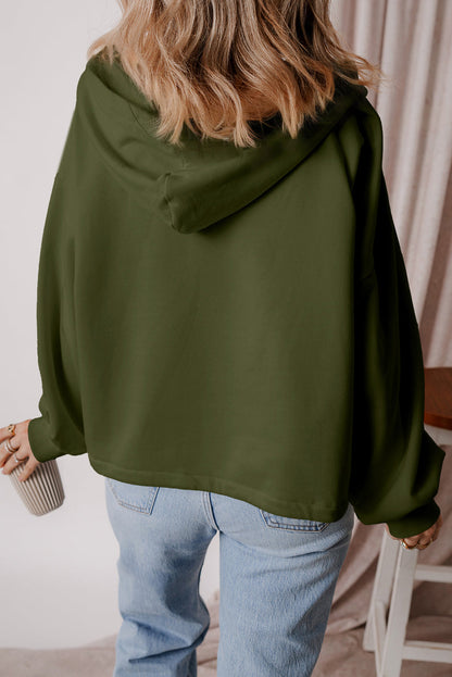 Threaded Pear Kate Fleece Lined Half Zipper Kangaroo Pockets Loose Hoodie