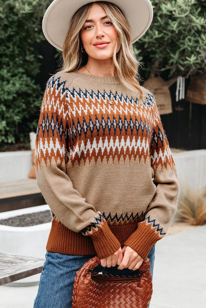 Threaded Pear Eva Aztec Crew Neck Sweater