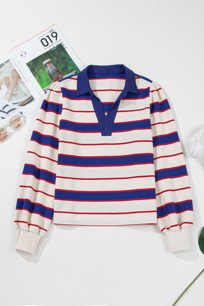 Threaded Pear Genesis Stripe Polo Pullover Sweatshirt
