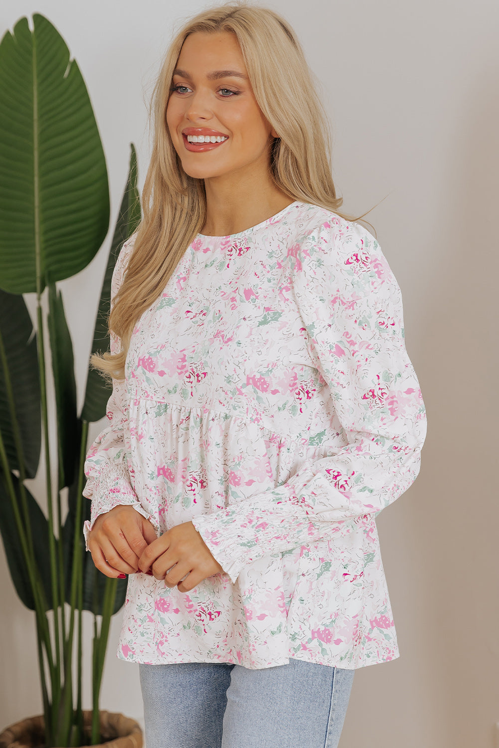 Threaded Pear Amari Shirred Balloon Sleeve Blouse