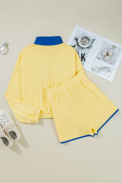 Threaded Pear Shelby Patchwork Half Button Pullover and Shorts Outfit