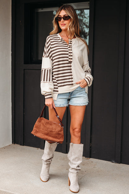 Threaded Pear Ariana Stripe Stitched Oversized Sweatshirt