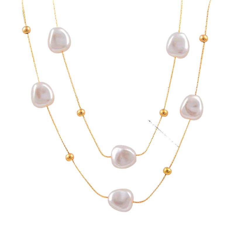Niche Design Double-Layer Pearl Clavicle Necklace | High-Sense Vintage French Style Jewelry | Trendy Minimalist Titanium Steel Pearl Choker | Luxury-Label Statuesque Radiant Accessory | 2026 High-Fashion Emerald-Luxe Essential
