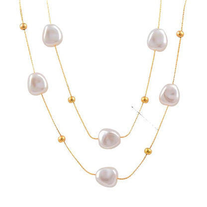 Niche Design Double-Layer Pearl Clavicle Necklace | High-Sense Vintage French Style Jewelry | Trendy Minimalist Titanium Steel Pearl Choker | Luxury-Label Statuesque Radiant Accessory | 2026 High-Fashion Emerald-Luxe Essential