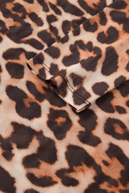 Blakely Leopard Mock Neck Long Sleeve Mesh Top