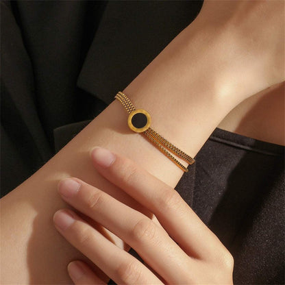 Black Acrylic & Goldtone Roman Numeral Multi-Strand Bracelet