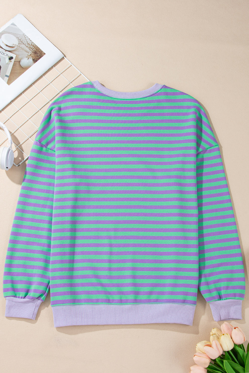 Baya Striped Contrast Trim Drop Shoulder Sweatshirt - Blue