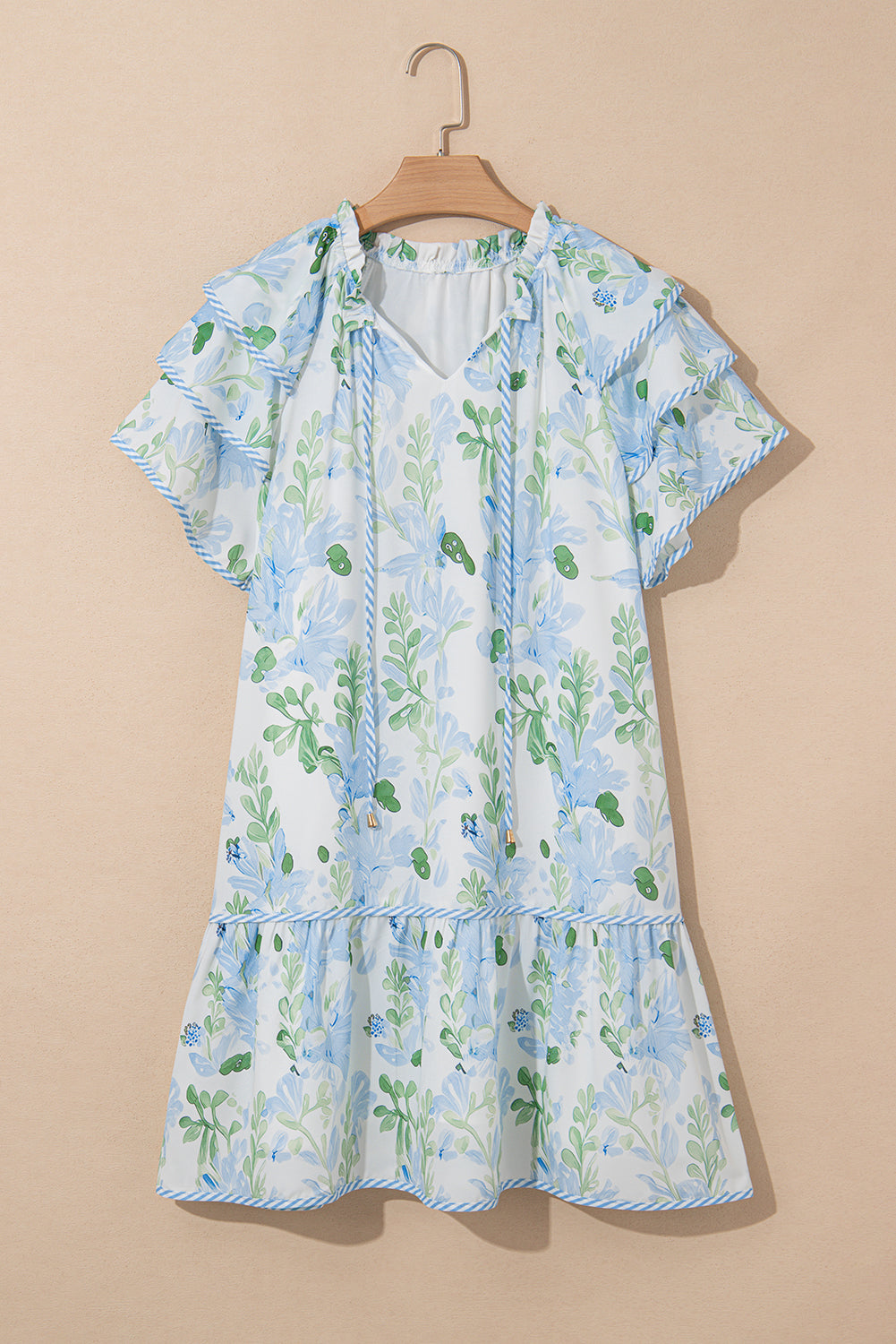 Threaded Pear Madalyn Floral Contrast Edge Layered Short Sleeve Mini Dress