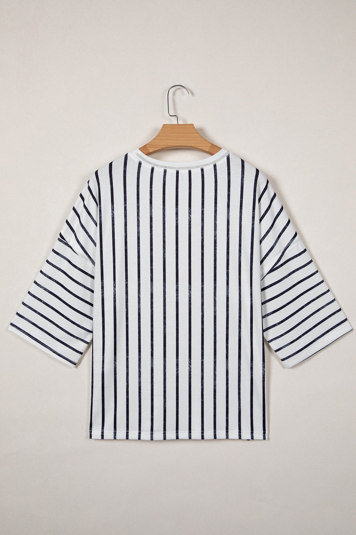Danna Stripe Colorblock 3/4 Sleeve Loose T Shirt