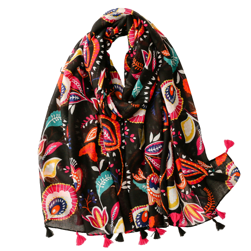 Colorful Paisley and Flower Scarf