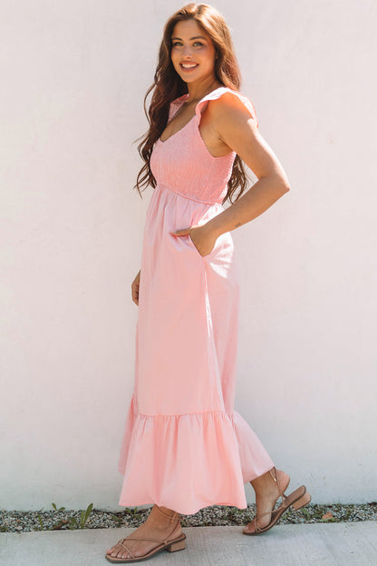 Threaded Pear Ashlyn Flutter Sleeve Smocked Bodice Maxi Dress
