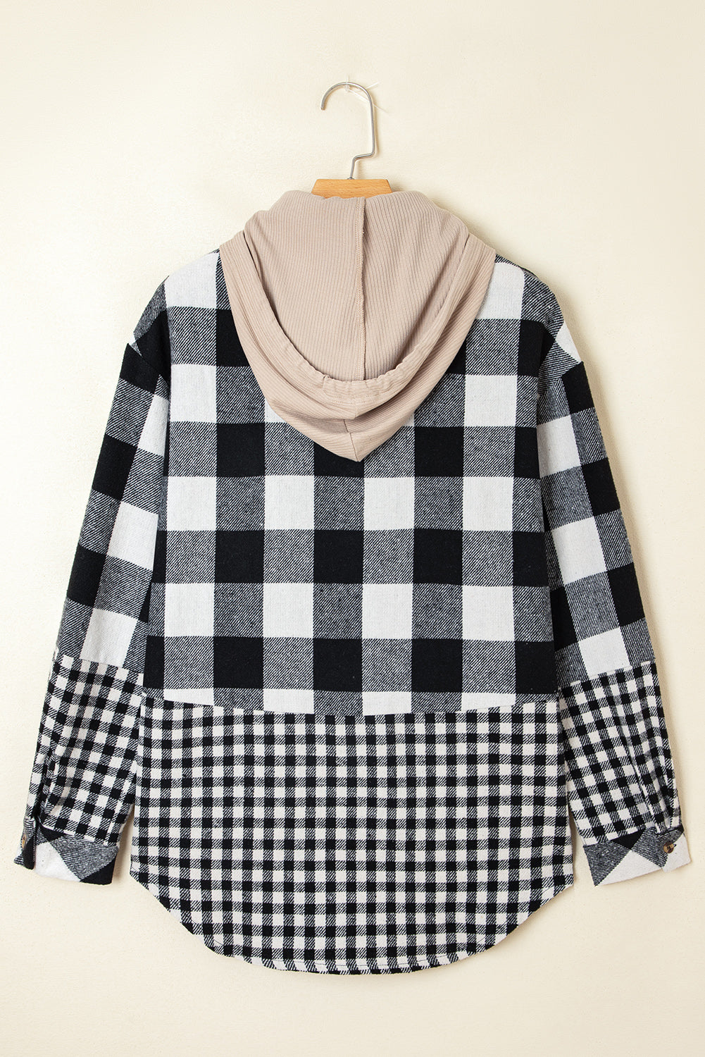 Threaded Pear Cecelia Patchwork Drawstring Hooded Shacket