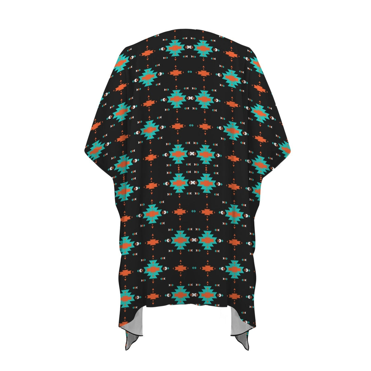 Baha Ranch Black Turquoise Orange Aztec Duster Kimono Coverup