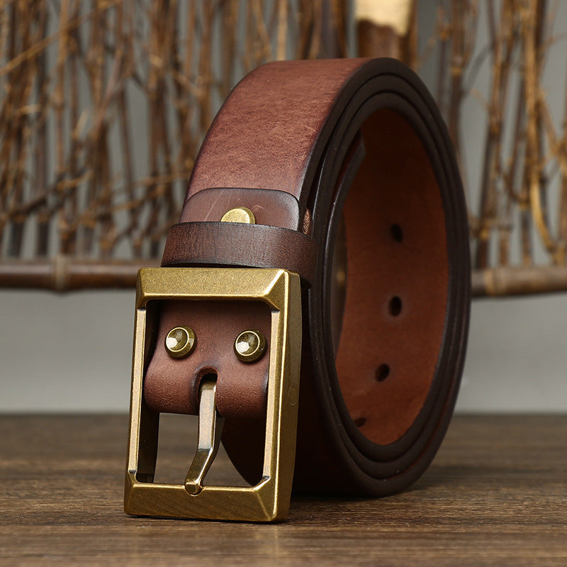 Men’s Thick First-Layer Cowhide Belt | Solid Brass Buckle Genuine Leather Belt | Premium Full-Grain Heavy-Duty Men’s Belt | Classic Luxury Handmade Leather Waist Belt | 2026 High-Fashion Durable Artisan Belt