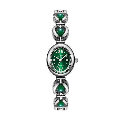 GEDI National Style Emerald Bracelet Watch | Luxury Shell Pearl Women’s Quartz Watch | Niche High-Grade Green Dial Watch | Exquisite Light Luxury Jewelry Watch for Women