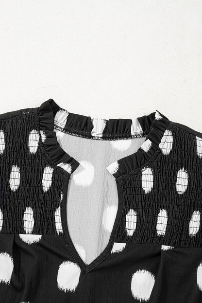 Threaded Pear Nola Notched Balloon Sleeve Blouse