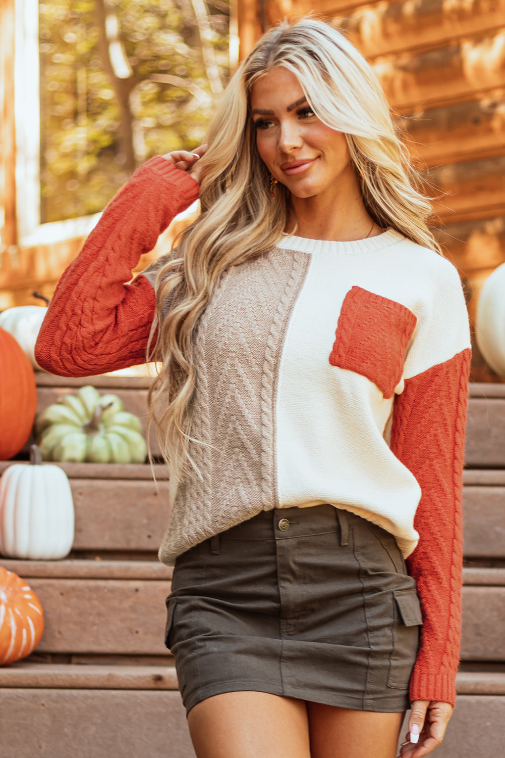 Threaded Pear Evelyn Patched Drop Shoulder Sweater