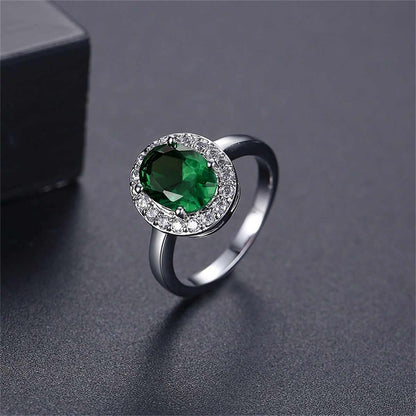 Cubic Zirconia & Green Crystal Halo Oval Ring