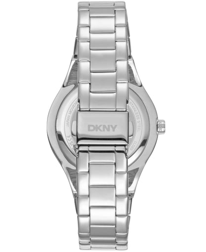 Dkny Women Watch, Silver Color Case, Silver Dial, Stainless Steel Metal Bracelet, 3 Hands, 5 Atm