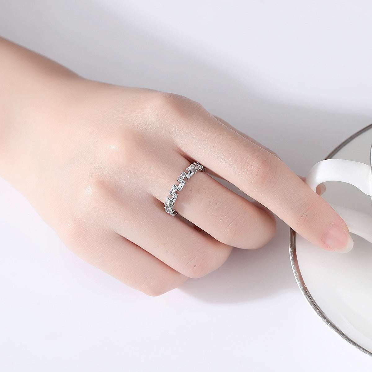 Crystal & Silvertone Baguette-Cut Band Ring