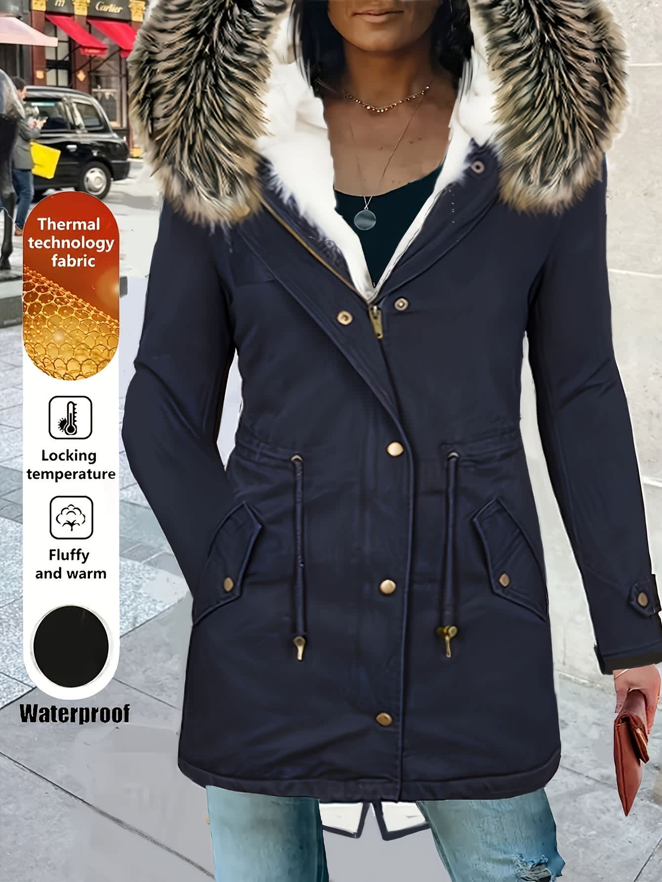 Chic YC Women's Winter Parka Coat Fleece Lined Military Jacket Women Faux Fur Hooded Coat