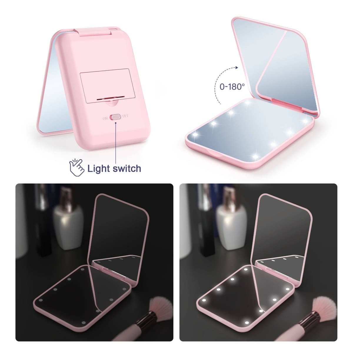 Foldable LED Travel 2X Magnification Makeup Mirror