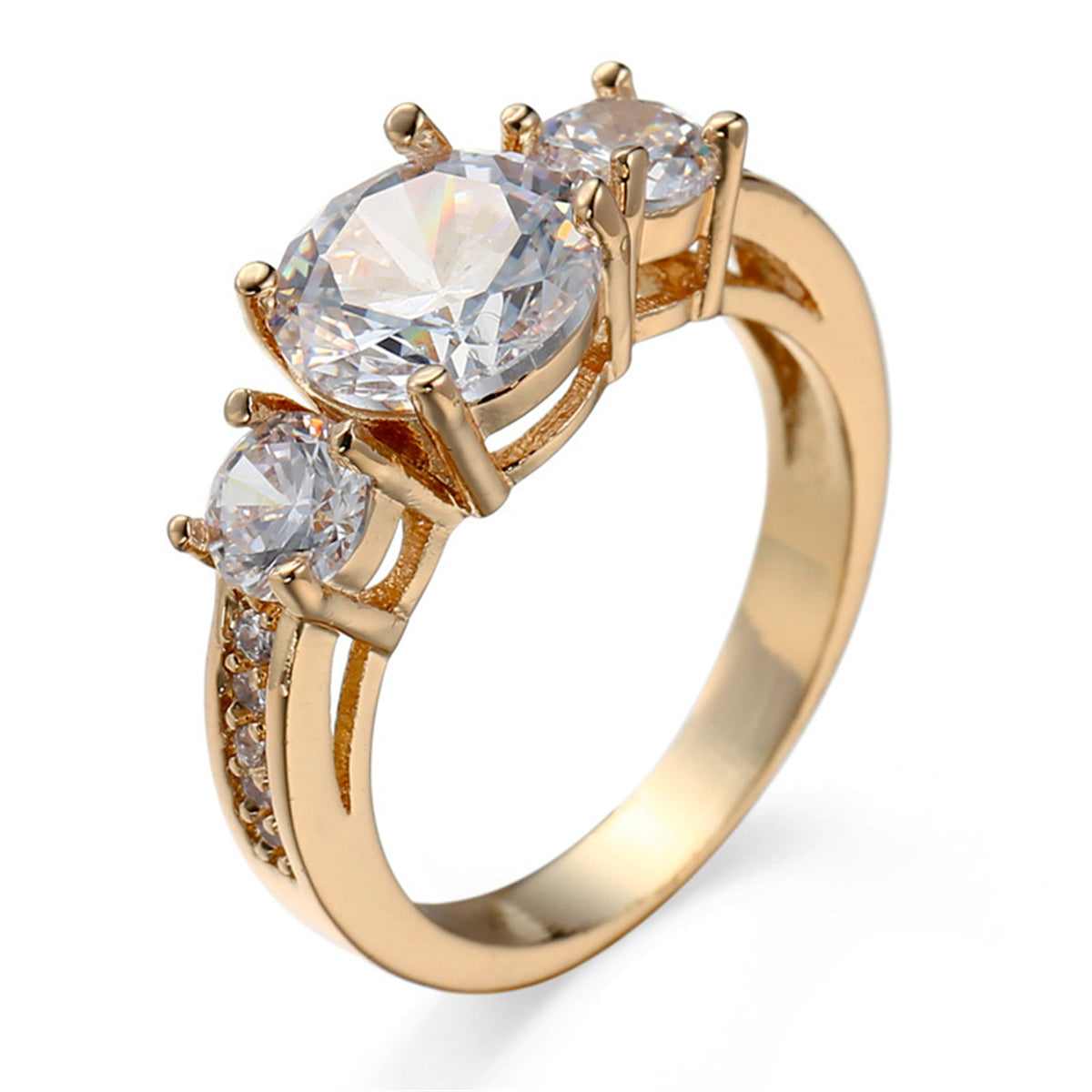 Cubic Zirconia & Goldtone Round-Cut Tri-Stone Ring