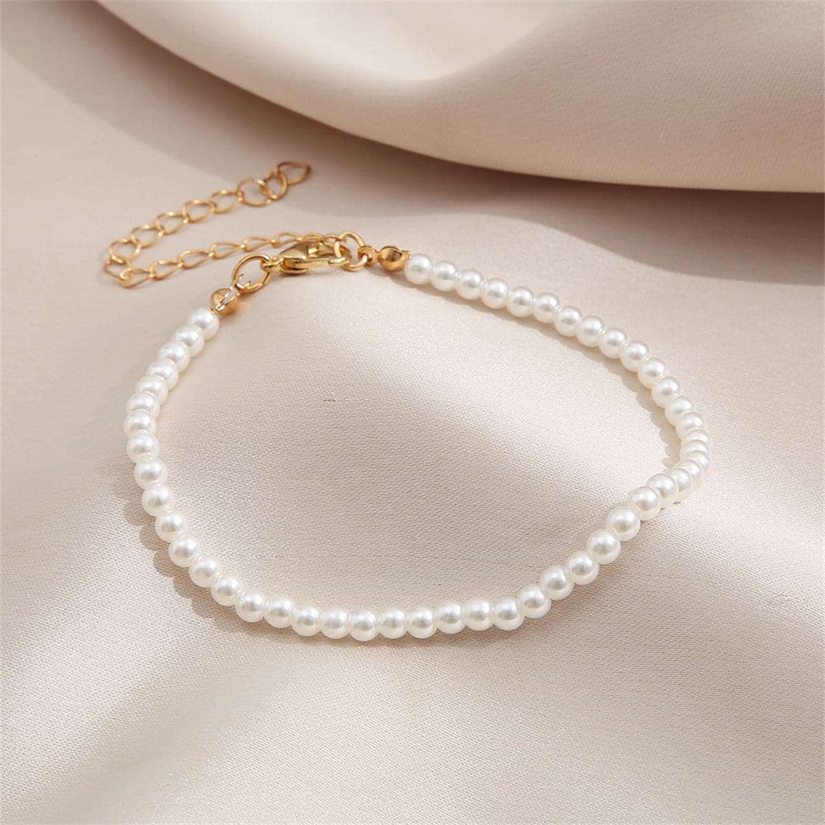 Pearl & Goldtone Beaded Anklet