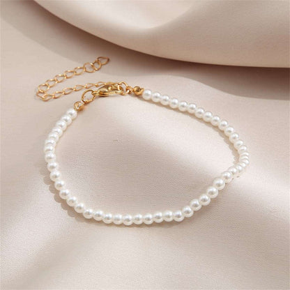 Pearl & Goldtone Beaded Anklet