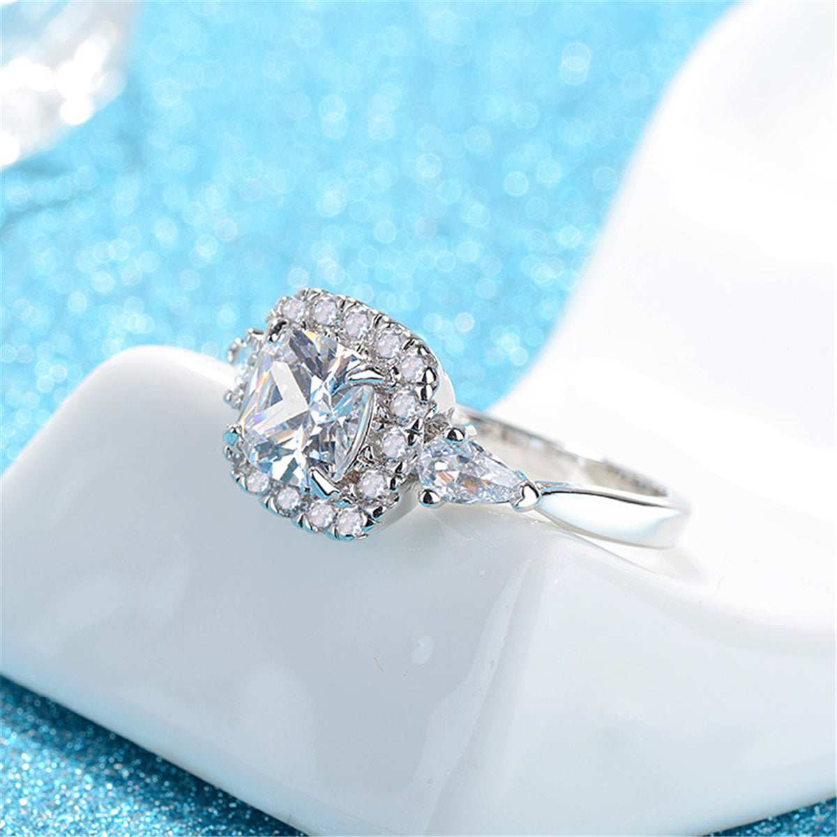 Crystal & Cubic Zirconia Princess-Cut Halo Ring