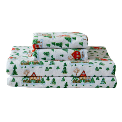 Elegant Comfort 4-Piece Holiday Cotton Flannel Sheet Set - 100% Turkish Cotton